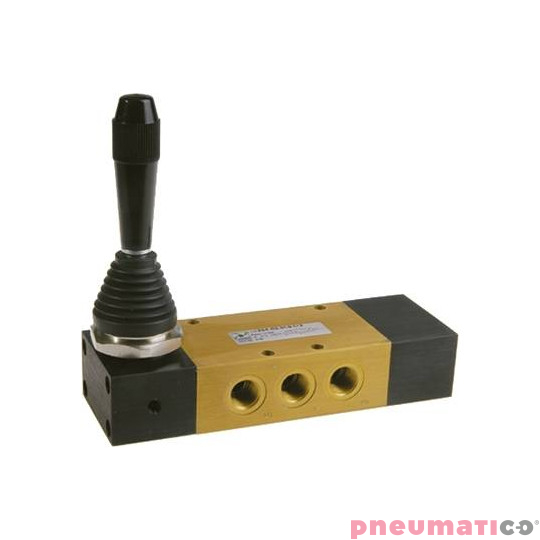 Zaw&oacute;r ręczny - dźwignia boczna tr&oacute;jpozycyjna - powr&oacute;t sprężyną do poz. środkowej 5/3 PNEUMAX