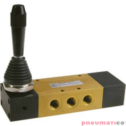 Zaw&oacute;r ręczny - dźwignia boczna tr&oacute;jpozycyjna - powr&oacute;t sprężyną do poz. środkowej 5/3 PNEUMAX