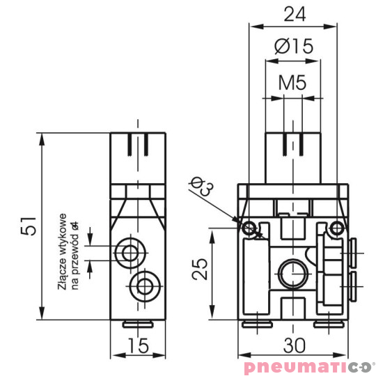 Zawór pneumatyczny - sprężyna 3/2 NO PNEUMAX Zawór pneumatyczny - sprężyna 3/2 NO PNEUMAX