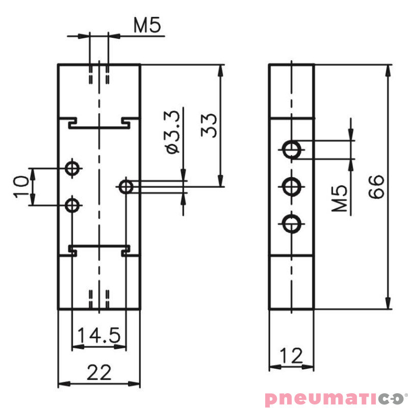 Zaw&oacute;r pneumatyczny - sprężyna pow. zasil. zewn. 5/2 PNEUMAX