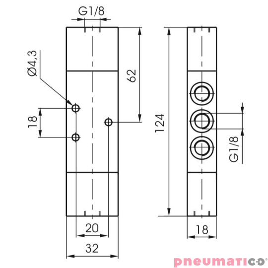 Zaw&oacute;r pneumatyczny - tr&oacute;jpozycyjny 5/3 PNEUMAX
