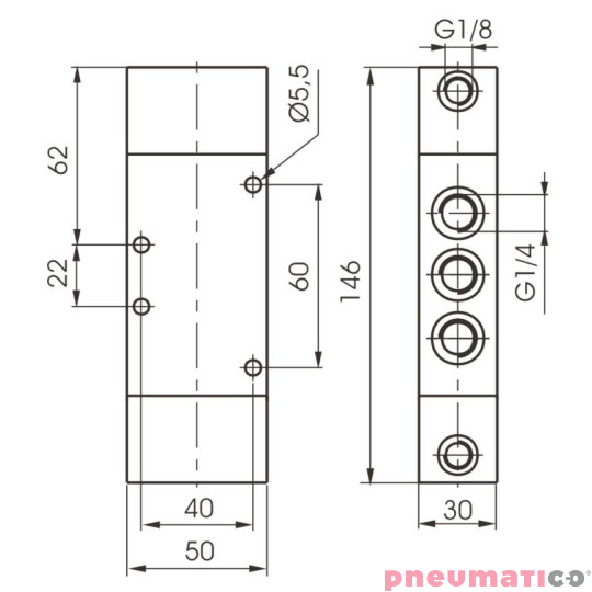 Zaw&oacute;r pneumatyczny - tr&oacute;jpozycyjny 5/3 PNEUMAX