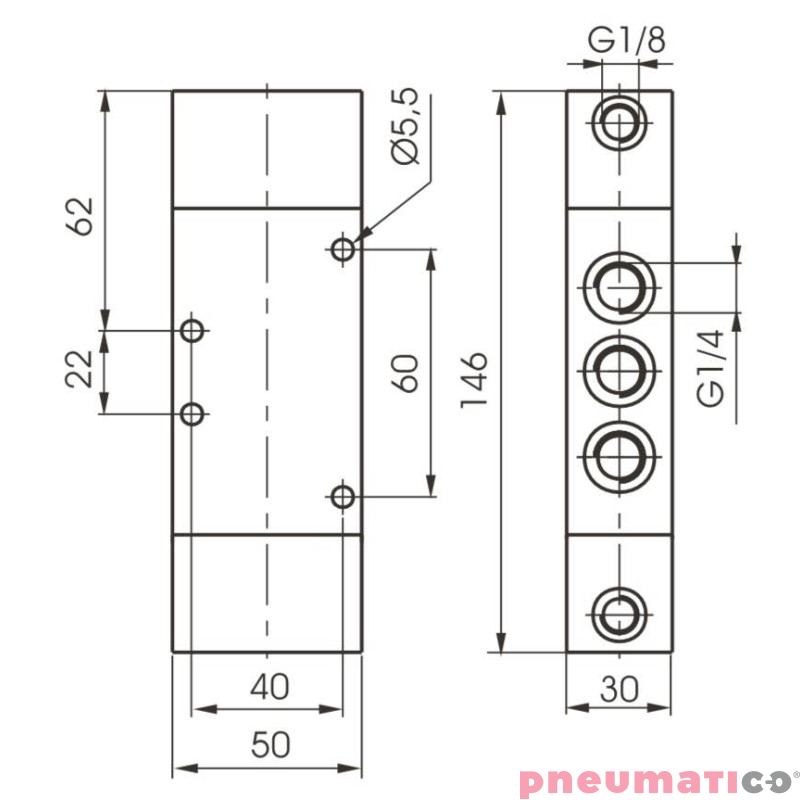 Zaw&oacute;r pneumatyczny - tr&oacute;jpozycyjny 5/3 PNEUMAX