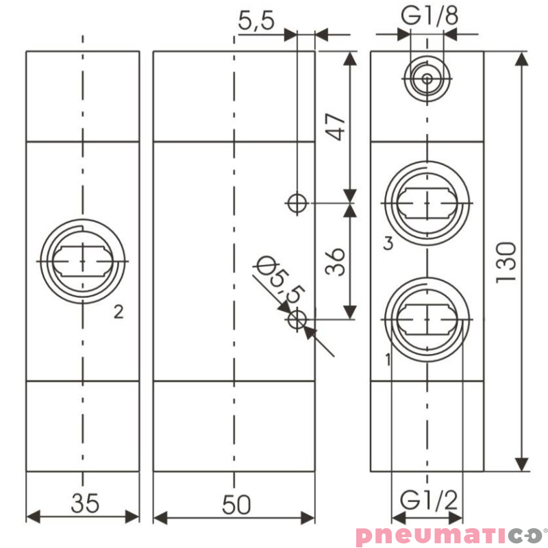 Zawór pneumatyczny - sprężyna 3/2 PNEUMAX Zawór pneumatyczny - sprężyna 3/2 PNEUMAX