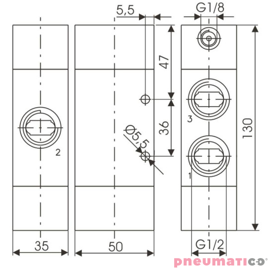 Zawór pneumatyczny - sprężyna 3/2 PNEUMAX Zawór pneumatyczny - sprężyna 3/2 PNEUMAX