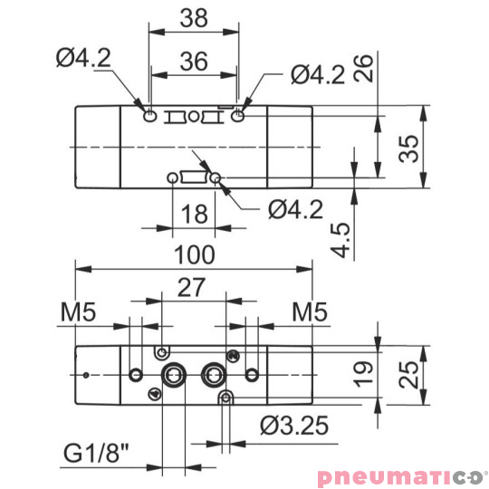 Zawór pneumatyczny - sprężyna 5/2 PNEUMAX Zawór pneumatyczny - sprężyna 5/2 PNEUMAX