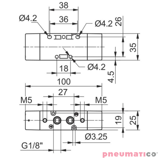 Zaw&oacute;r pneumatyczny -  sprężyna pow. zasil. zewn. 5/2 PNEUMAX