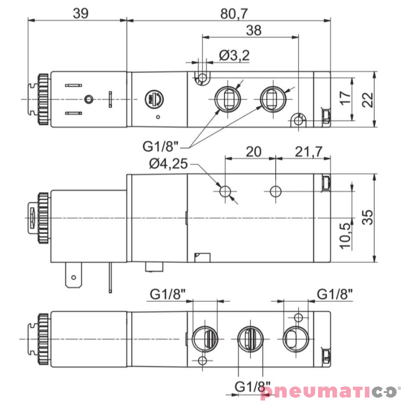Elektrozawór - cewka - sprężyna (monostabilny) 5/2 PNEUMAX 8880.52.00.39.F00 (bez cewki) Elektrozawór - cewka - sprężyna (monostabilny) 5/2 PNEUMAX 8880.52.00.39.F00 (bez cewki)