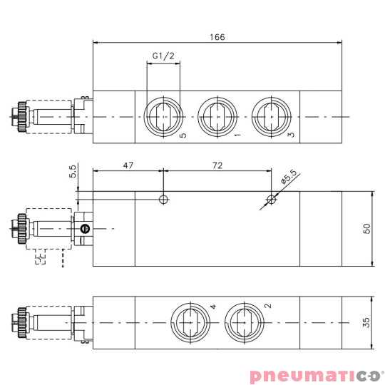 Zaw&oacute;r elektromagnetyczny - cewka - sprężyna 5/2 PNEUMAX