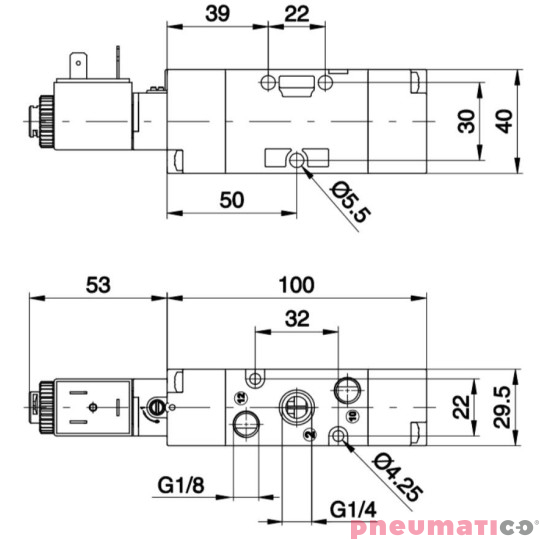Zawór elektromagnetyczny - cewka - sprężyna (zasilanie zewnętrzne pilota) 3/2 PNEUMAX Zawór elektromagnetyczny - cewka - sprężyna (zasilanie zewnętrzne pilota) 3/2 PNEUMAX