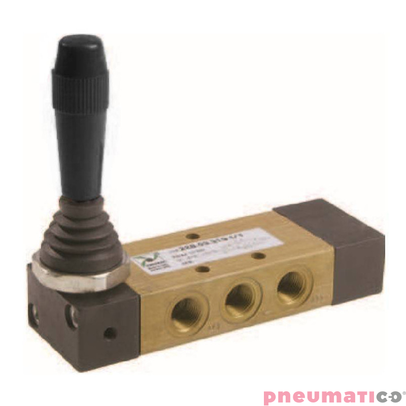 Zaw&oacute;r ręczny - dźwignia boczna tr&oacute;jpozycyjna - powr&oacute;t sprężyną do pozycji środkowej 5/3 PNEUMAX