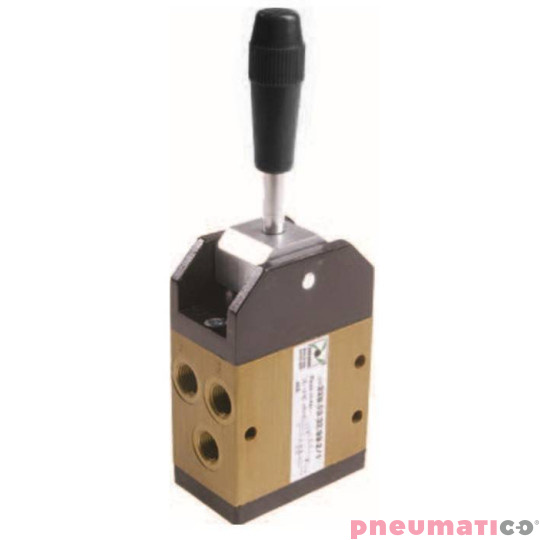 Zaw&oacute;r ręczny - dźwignia metalowa w osi, 3-pozycje 5/3 PNEUMAX