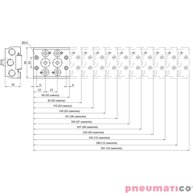 Baza aluminiowa dla zaworów 5/2 - 5/3 PNEUMAX Baza aluminiowa dla zaworów 5/2 - 5/3 PNEUMAX