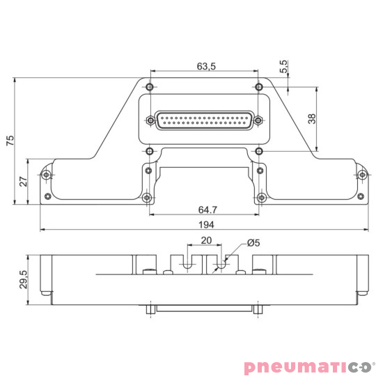 Płyta wejściowa ze złączem 37-stykowym, zabezpieczenie IP65 PNEUMAX