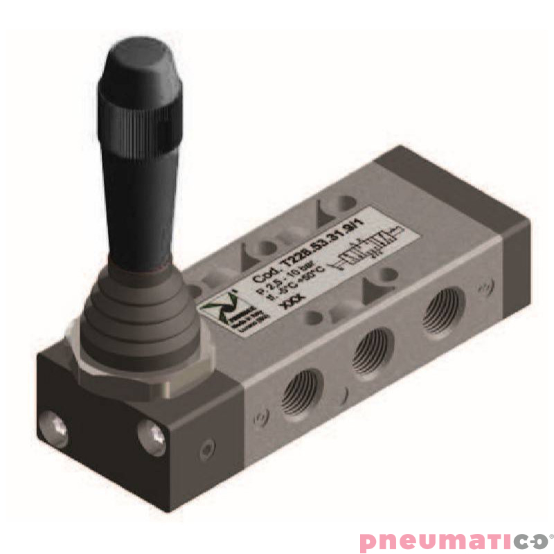 Zawór ręczny - dźwignia boczna trójpozycyjna - trzy pozycje stabilne 5/3 PNEUMAX Zawór ręczny - dźwignia boczna trójpozycyjna - trzy pozycje stabilne 5/3 PNEUMAX
