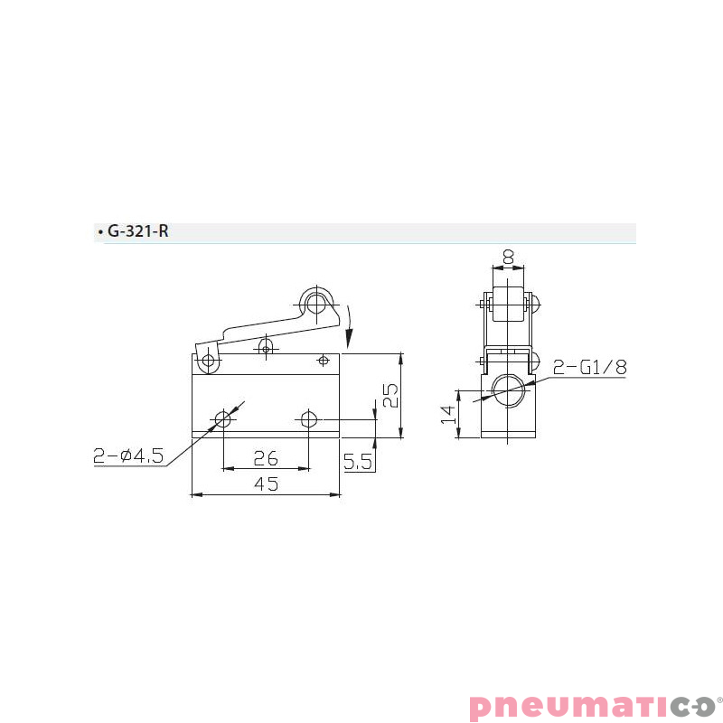 Zawór rolkowy / dźwignia G-321R 3/2 NC Zawór rolkowy / dźwignia G-321R 3/2 NC