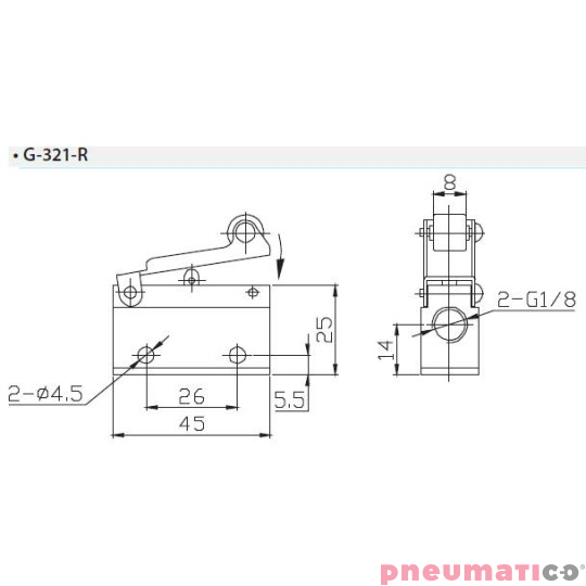 Zawór rolkowy / dźwignia G-321R 3/2 NC Zawór rolkowy / dźwignia G-321R 3/2 NC