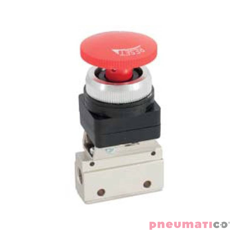 Zaw&oacute;r ręczny z przyciskiem typu grzybek z blokadą G-321EB 3/2 NC