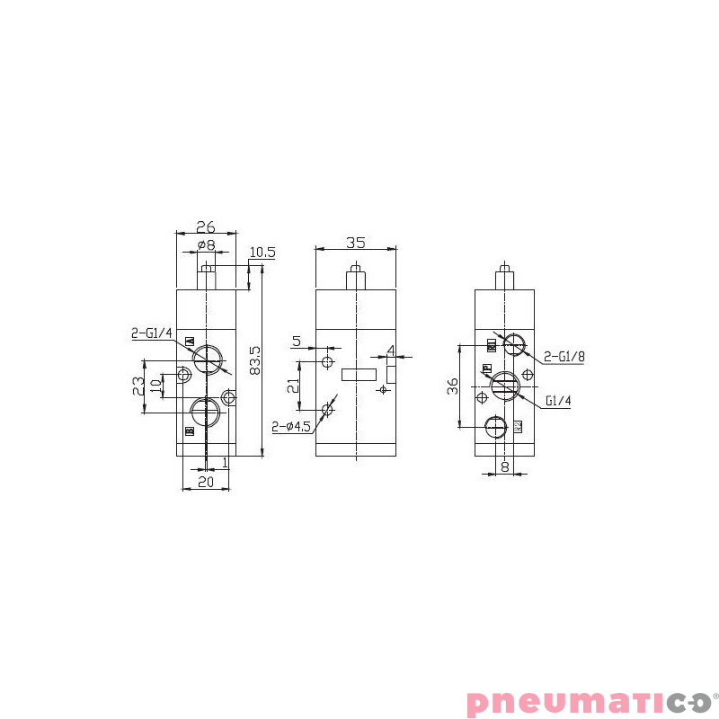 Zawór mechaniczny popychacz G-522 5/2 Zawór mechaniczny popychacz G-522 5/2