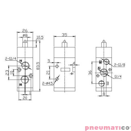 Zawór mechaniczny popychacz G-522 5/2 Zawór mechaniczny popychacz G-522 5/2