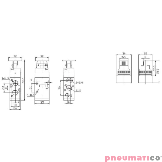 Zawór ręczny pokrętło G-522TB 5/2 Zawór ręczny pokrętło G-522TB 5/2