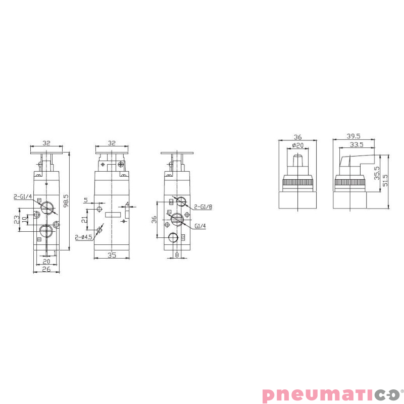 Zaw&oacute;r ręczny typu przełącznik G-522LB 5/2
