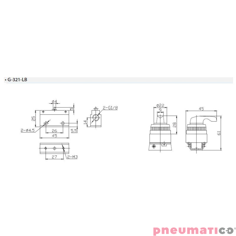 Zawór ręczny typu przełącznik TEKMA G-321-LB 3/2 NC G1/8" Zawór ręczny typu przełącznik TEKMA G-321-LB 3/2 NC G1/8"