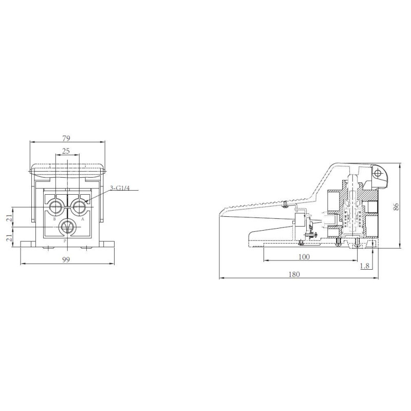Zaw&oacute;r nożny niezabudowany TG-25-J-08L 5/2 z blokadą