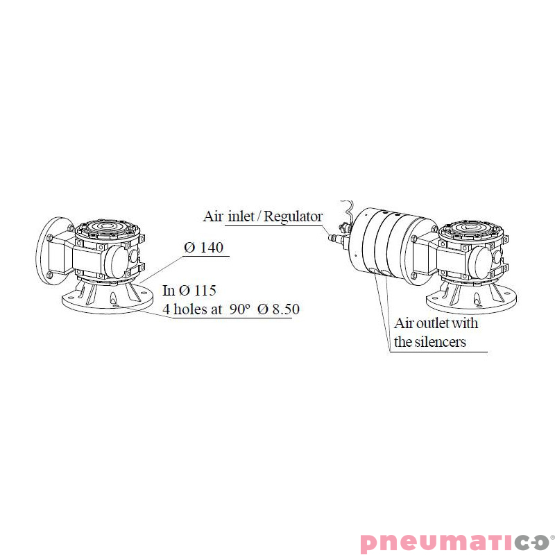 Napęd pneumatyczny do mieszadła 2,85 HP z reduktorem ATEX MBP PP-3/65RR Napęd pneumatyczny do mieszadła 2,85 HP z reduktorem ATEX MBP PP-3/65RR