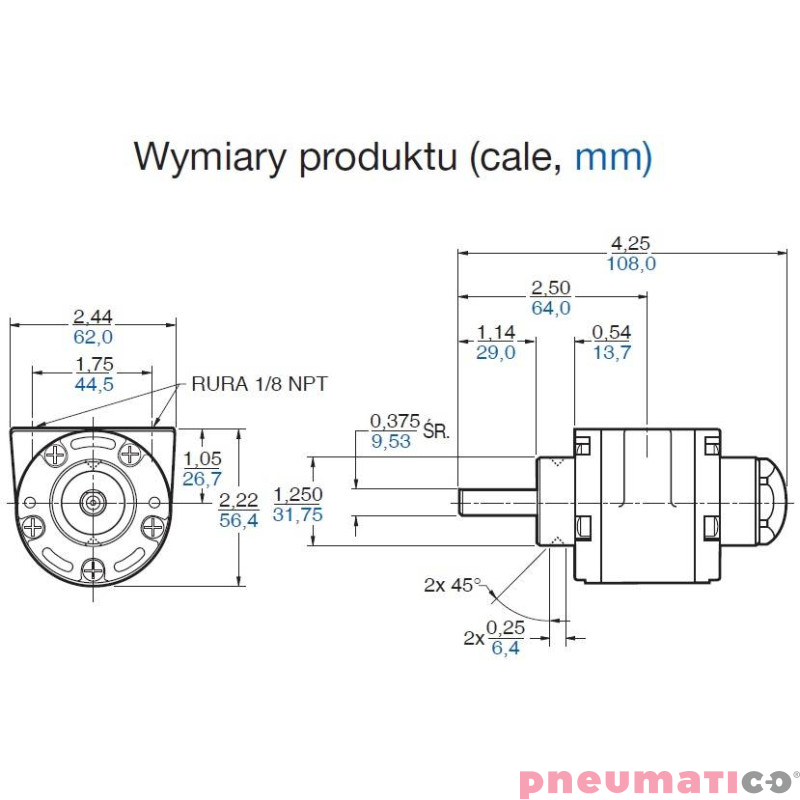 Silnik pneumatyczny GAST smarowany, TYP 1AM-NRV-39A