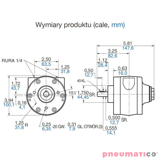 Silnik pneumatyczny GAST smarowany, TYP 4AM-NRV-22B