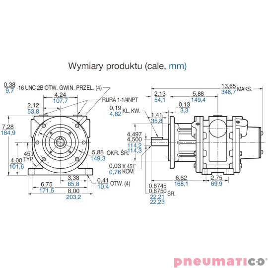 Silnik pneumatyczny GAST smarowany, TYP 16AM-FRV-13